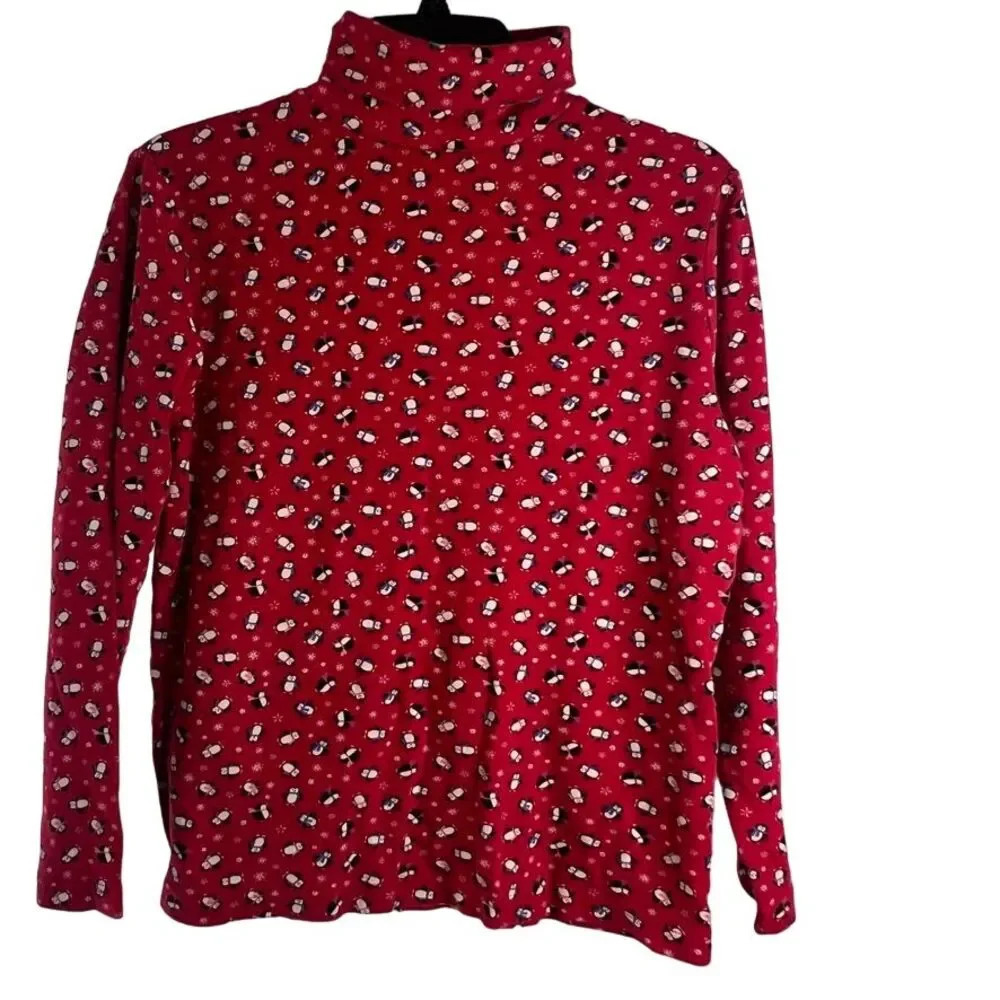 CC Hughes Long Sleeve Penguin Red Turtleneck‎ Cotton Sz Small